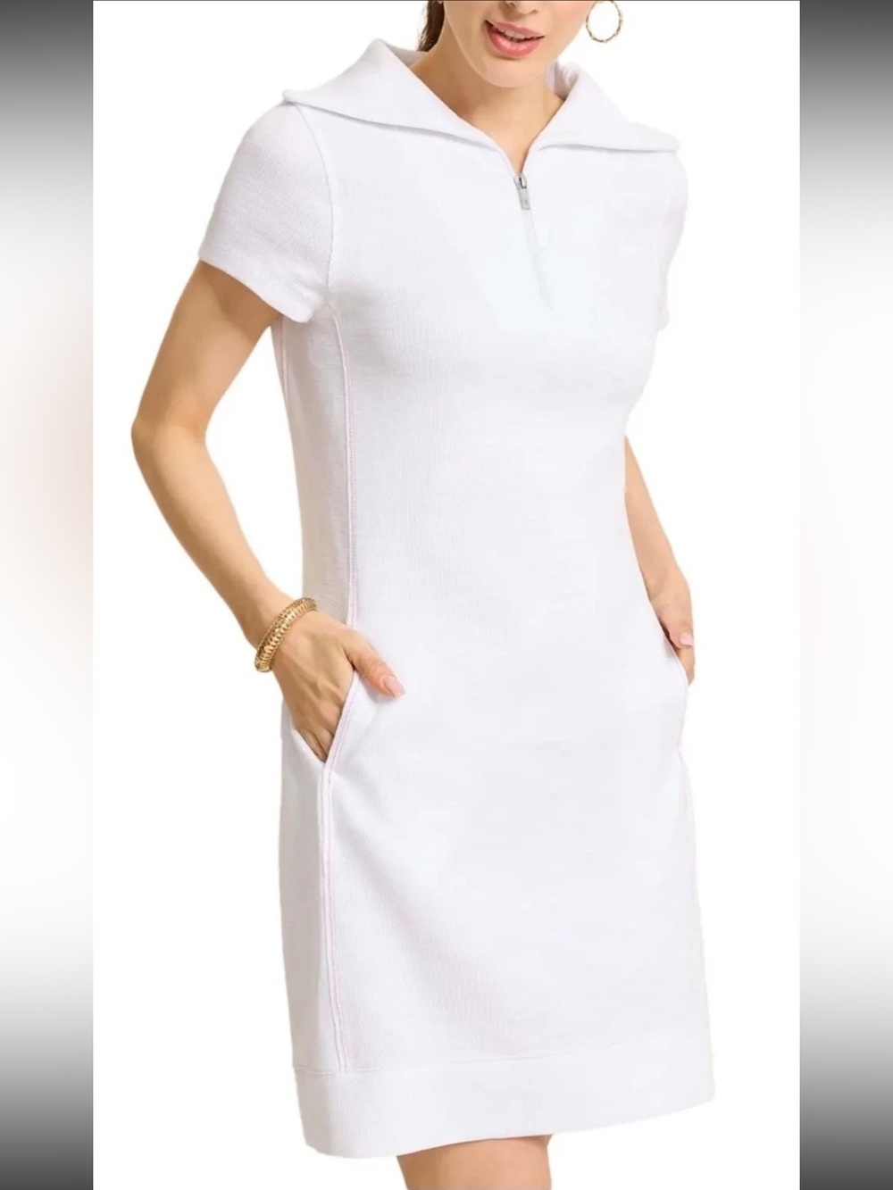 Tommy Bahama Women’s Medium Tobago Bay Half Zip Dress Cotton Short Sleeve White